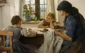 tapeta-kobieta-i-dzieci-przy-stole-na-obrazie-maxa-hammerla 1